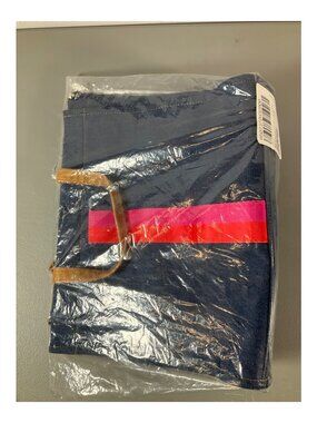 Ah-dorned Dark Denim Stripe Tote Bag with Tan Leather Handles - Stylish & Durabl